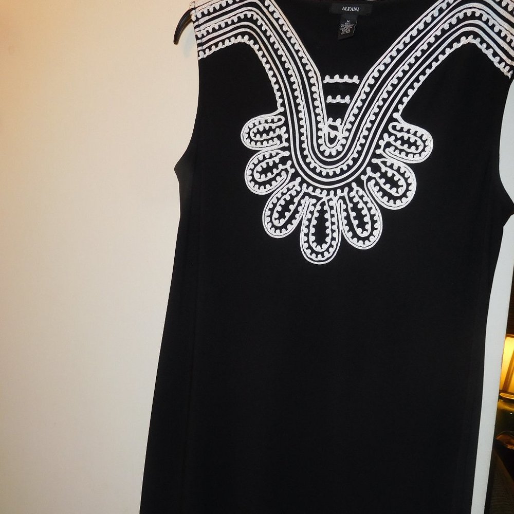 Alfani Black – White Embroidered Tunic Dress—Size Medium